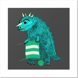 knitting dino Posters and Art